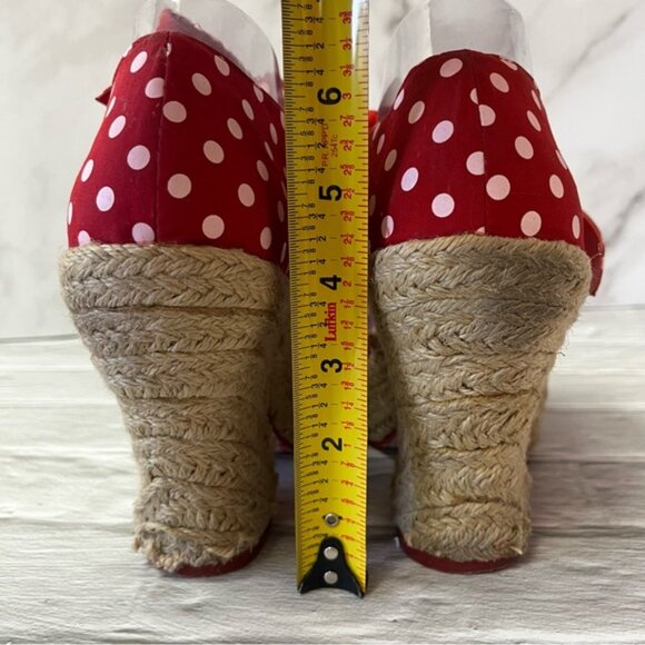 Irregular Choice “Diplo Cheesecake” Polka Dot Jute Espadrille Wedge Heels - Picture 5 of 16